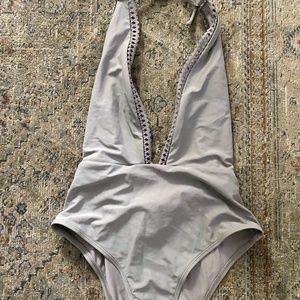 Aerie Grey V Neck One Piece Swimsuit